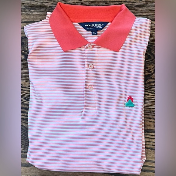 POLO GOLF Ralph Lauren Men’s XL Polo Orange White Striped 3 Button‎ Short Sleeve - Picture 8 of 8
